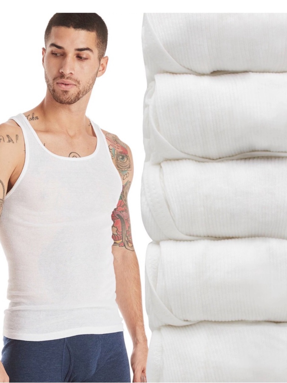 Classic Men's White Ribbed Tank Top - Pack of 6